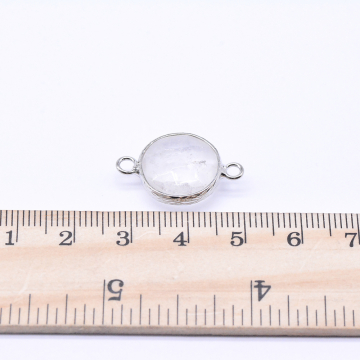 天然石コネクターチャーム クリスタル 円形カッ 2カン 15×23mm ロジウム （1ヶ）