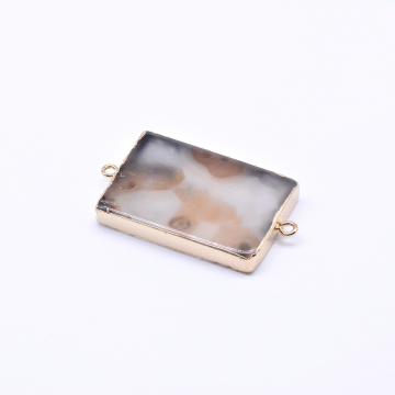 天然石コネクターチャーム 瑪瑙 長方形 グレー/ゴールド (1ヶ)