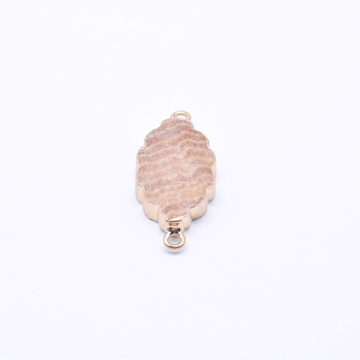 天然石コネクターチャーム 楕円形 瑪瑙 カーキ/ゴールド (1ヶ)