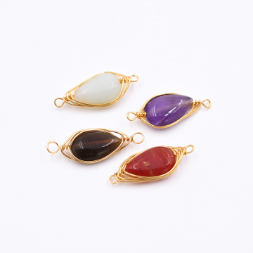 天然石コネクターチャーム しずく型 2カン 全4色 22x19mm ゴールド （1ヶ）