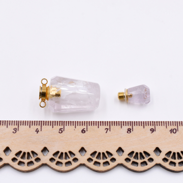 天然石ミニフレグランスボトル 多面カット スポイト付き 2カン パープルアゲート 37x16mm ゴールド （1ヶ）
