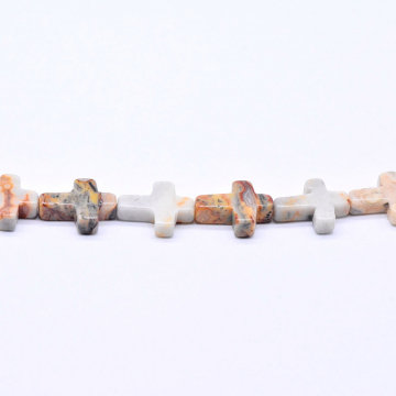 天然石ビーズ クレイジーレースアゲート 十字型 12ｘ16mm 1連(約24ヶ）