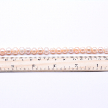 高品質淡水パールビーズ オーバル 天然素材 ベージュ  8-9mm【1連（約47ヶ）】