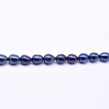 高品質淡水パールビーズ オーバル 天然素材 ダークブルー 8-9mm【1連（約38ヶ）】