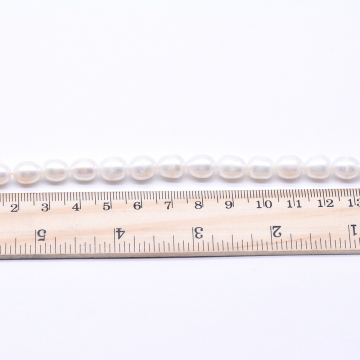 高品質淡水パールビーズ オーバル 天然素材 ホワイト 8-9mm【1連（約40ヶ）】