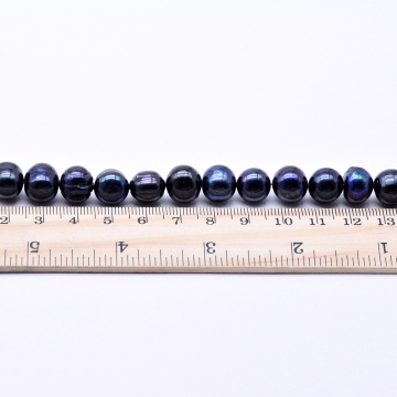 高品質淡水パールビーズ ラウンド 天然素材 ダークブルー 11-12mm【1連（約34ヶ）】