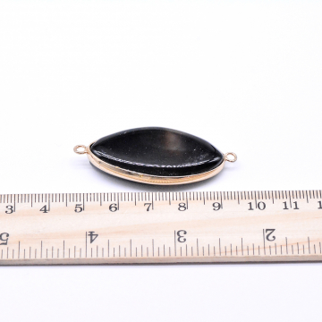 天然石コネクターチャーム ブラックアゲート 楕円形 2カン 22×48mm ゴールド (1ヶ)
