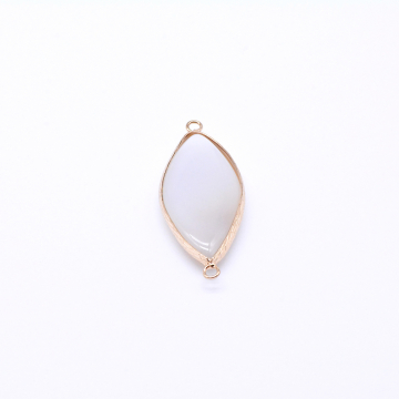 天然石コネクターチャーム ホワイトアゲート マーキス型 2カン 20×49mm ゴールド (1ヶ)