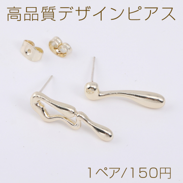 高品質デザインピアス 不規則型 5×22mm ライトゴールド（1ペア）