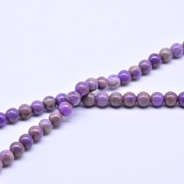 天然石ビーズ 丸玉 パープル  6-7mm【1連(約63ヶ）】