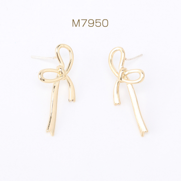 高品質デザインピアス リボンピアス 13×30mm ゴールド（2ヶ）