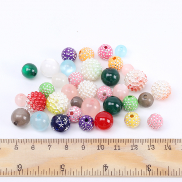 アクリルビーズ キャッツアイ調ビーズ ボールビーズ 丸玉ビーズ カラーミックス 50g(約65ヶ)