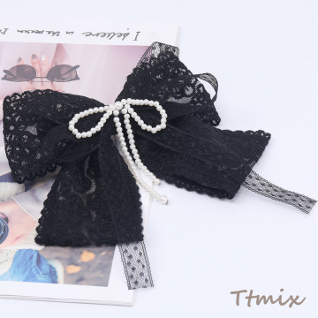 ヘアバレッタ ヘアアクセサリー パールリボン 14×15cm（1ヶ）