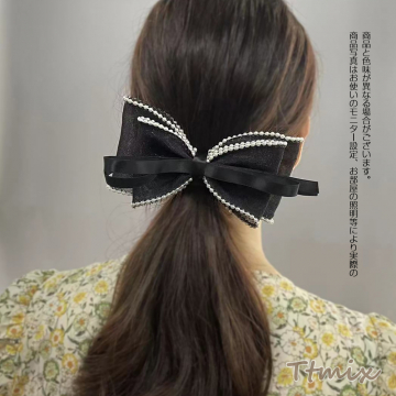 ヘアバレッタ ヘアアクセサリー パールリボン 7×14cm（1ヶ）