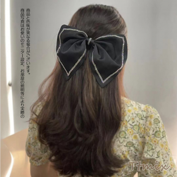 ヘアバレッタ ヘアアクセサリー リボン ストーン付き 15×22cm（1ヶ）