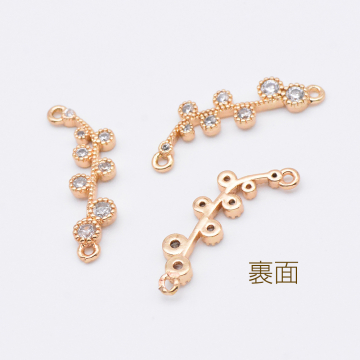 ジルコニアチャーム 8連ラウンドコネクターチャーム 2カン付き 8×23mm ゴールド クリスタル（2ヶ）