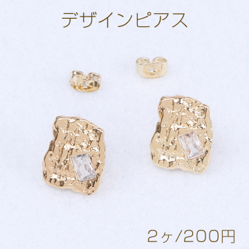 デザインピアス ジルコニアピアス 長方形型ピアス 12×16mm ゴールド クリスタル（2ヶ）