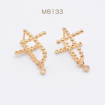 デザインピアス デザインフープピアス ジルコニアラウンドチャーム付き 16×26.5mm ゴールド クリスタル（2ヶ）