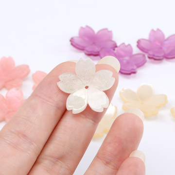 フラワーパーツ アセテート製 桜 五弁花 中心穴あり グラデーションカラー 22×22mm（6ヶ）