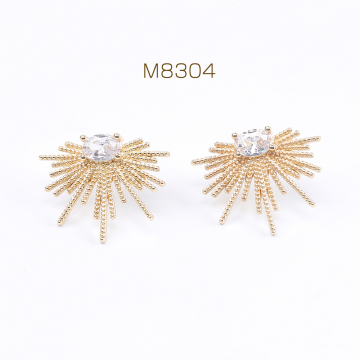 高品質デザインピアス ジルコニアピアス フラワーピアス 20×24mm ゴールド クリスタル（2ヶ）