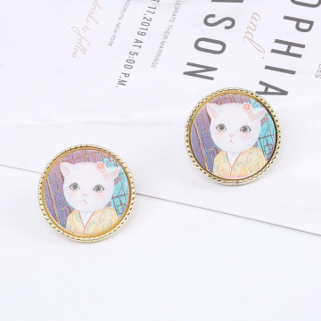 高品質デザインピアス アクリル付きピアス 猫 ラウンド 21mm ゴールド