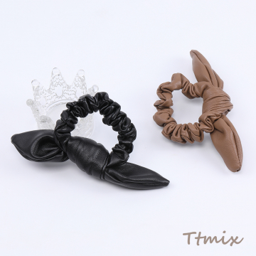 PUレザーシュシュ ヘアアクセサリー 結び目 8×16cm（1ヶ）