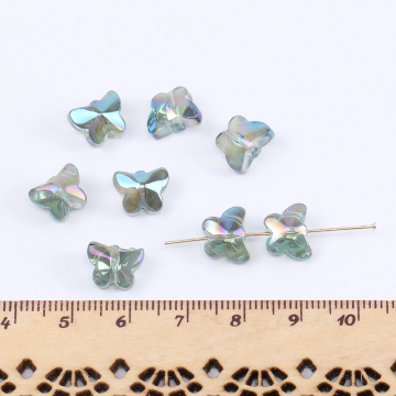 ガラスビーズ 蝶 8×10mm メッキ ＡＢカラー（20ヶ）