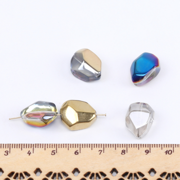 ガラスビーズ 不規則カット 12×16mm メッキ ＡＢカラー（10ヶ）