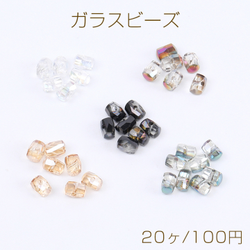 ガラスビーズ 円柱型カット 横穴 3×5mm メッキ ＡＢカラー（20ヶ）