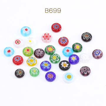 瑠璃ビーズ コイン型 8mm フラワー柄 ミックスカラー（15ヶ）