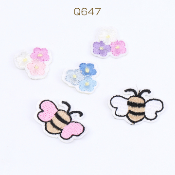 刺繍ワッペン ミツバチ＆フラワー 全5種 各1個（5ヶ）