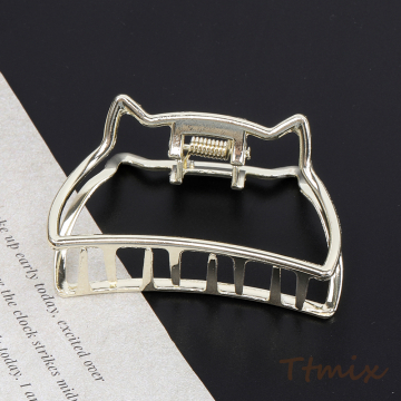 バンスクリップ メタルヘアクリップ 猫C 35×65mm ヘアアクセサリー ライトゴールド（1ヶ）