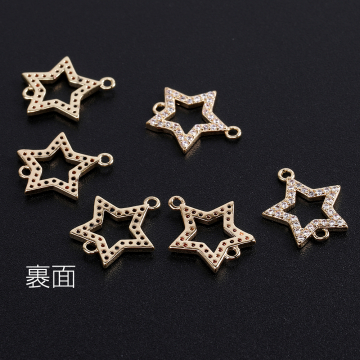 高品質ジルコニアチャーム 星形 2カン付き 12×14mm ゴールド（1ヶ）