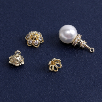 高品質ヒートンキャップ ジルコニア付き カン付き 7×9mm 18Kゴールドメッキ 色落ちしにくい（1ヶ）