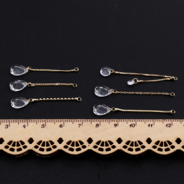 チェーンチャーム D ガラスチャーム付き カン付き ゴールド クリスタル（2ヶ）