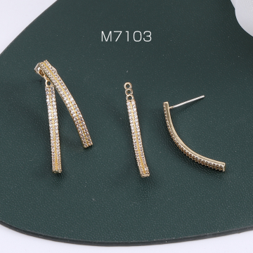 高品質デザインピアス カーブ ジルコニア付き 2×33mm ゴールド（2ヶ）