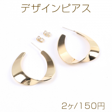 高品質デザインピアス ツイストフープ 33×33mm ゴールド（2ヶ）