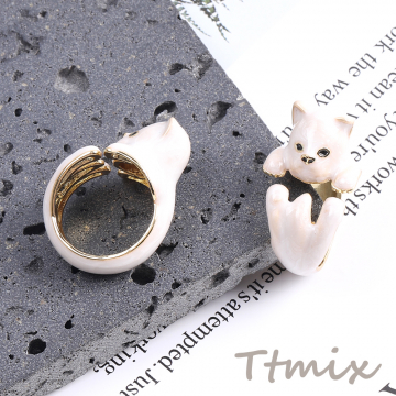 高品質デザインリング 指輪 エポ付きリング 猫 幅約17mm ゴールド ホワイト（1ヶ）