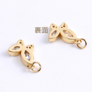 高品質ジルコニアチャーム 蝶 丸カン付き 12×14mm ゴールド（1ヶ）