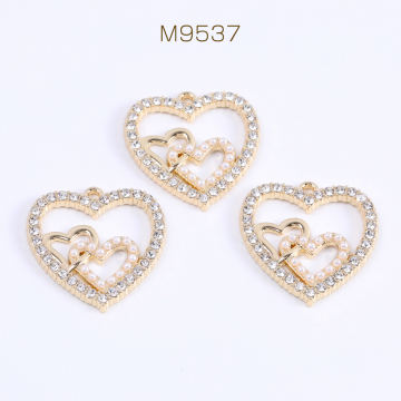 メタルチャーム パール＆ラインストーン付き 24×25mm ゴールド（2ヶ）