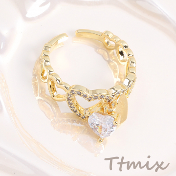 高品質デザインリング 指輪 ジルコニアリング 幅約9mm ゴールド（1ヶ）