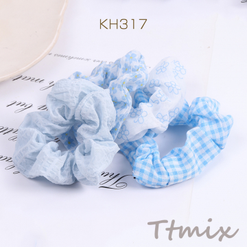 シュシュセット ヘアアクセサリー ブルー系（4個セット）