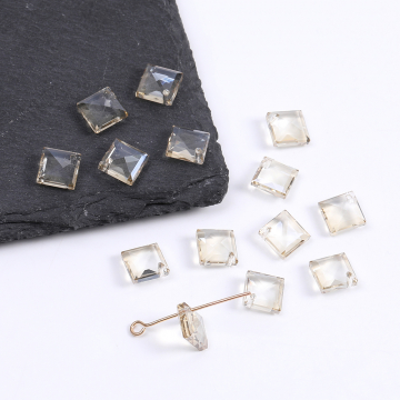 メッキガラスチャーム ひし形 1穴 11×11mm クリアブラウン（10ヶ）