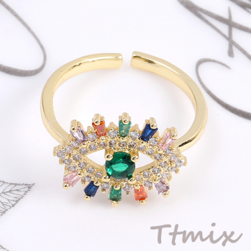 高品質デザインリング 指輪 ジルコニアリング 目型 幅約12mm ゴールド（1ヶ）