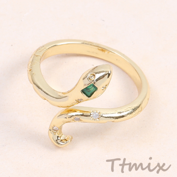 高品質デザインリング 指輪 ジルコニアリング ヘビ型 幅約15mm ゴールド（1ヶ）