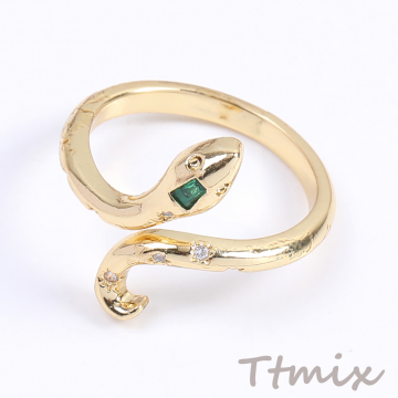 高品質デザインリング 指輪 ジルコニアリング ヘビ型 幅約15mm ゴールド（1ヶ）