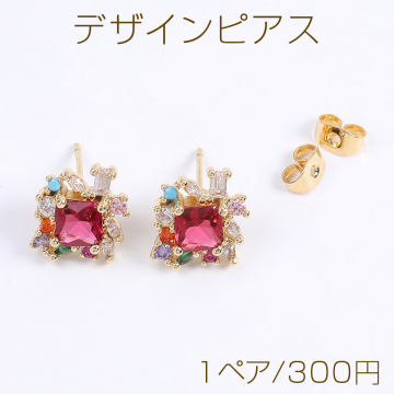 高品質デザインピアス ジルコニアピアス 12×13mm ゴールド（1ペア）