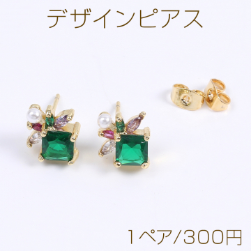 高品質デザインピアス ジルコニアピアス 12×14mm ゴールド（1ペア）