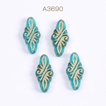 アクリルビーズ ロングオーバル 14×30mm ブルーアンティークゴールド（10ヶ）