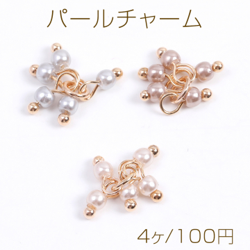 ワイヤーパールチャーム 5連丸玉 3mm ゴールド（4ヶ）